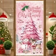 thumbnail image 2 of Pink Theme Christmas Banner Striped Pattern Merry Christmas Banner Christmas Tree Design Vintage Truck Xmas Banner for Christmas Party Holiday Decoration Indoor Event, 2 of 9