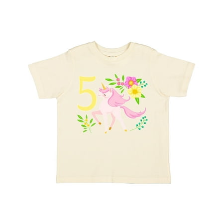 

Inktastic Fifth Birthday Pink Unicorn with Flowers Gift Toddler Boy or Toddler Girl T-Shirt