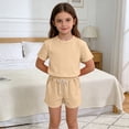 thumbnail image 4 of Cethrio Girls Cotton Outfit Sets, Casual Crewneck Summer Short Sleeve Girls' 2 Piece Sets Beige Size 8-9 T, 4 of 5