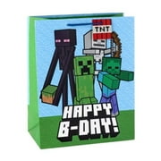 Multicolor Medium Minecraft Gift Bag - Creeper & Zombie Figures Print for Party Celebrations (13.3x10.45x0.8 Inch)