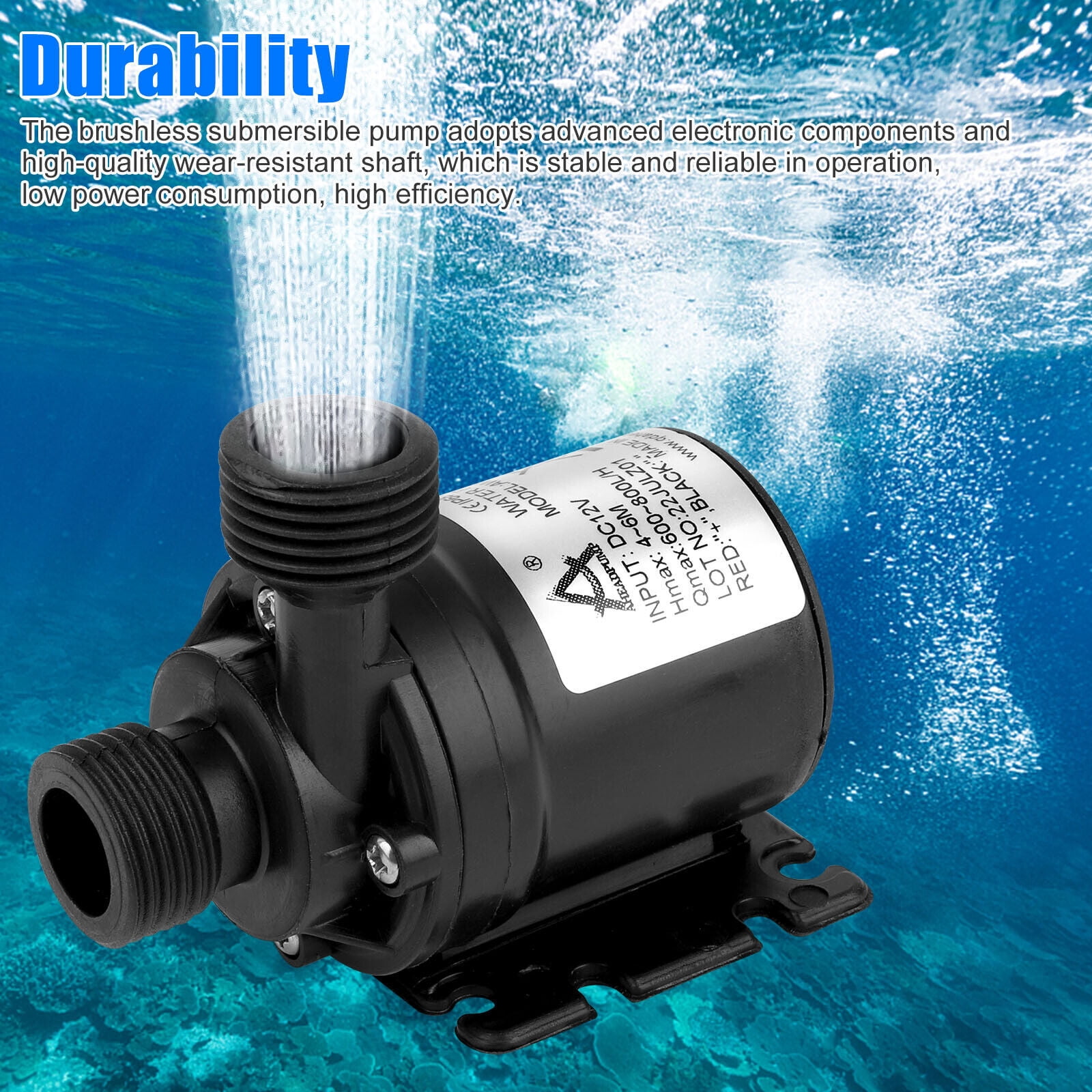 12V High Pressure 800L/H Brushless Submersible Water Pump Automatic Self-priming