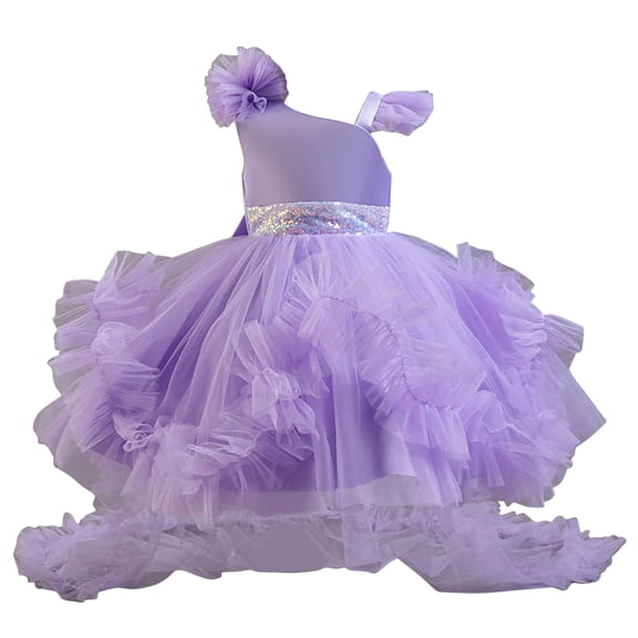 Favoffer Infant Girls Pageant Dress Summer Gradient Glitter Mesh Sleeveless Train Princess Gown for Birthday Banquet Photo Shoot Party Sizes 1-8Y