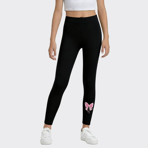 FSYBOA Girls Fleece Leggings Size 8T, Stretch Casual High Waist Yoga Fall Pants Black