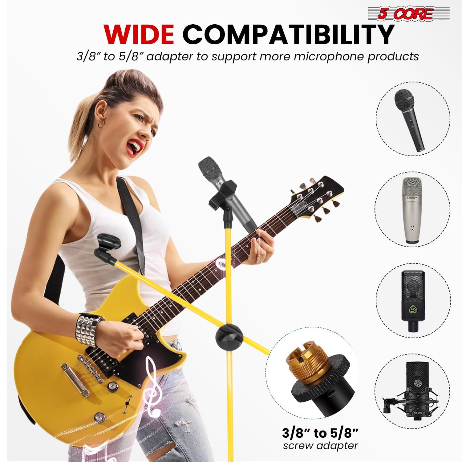Mic Stand Floor Height Adjustable Tripod Microphone Stands w Extending Telescoping Boom Arm - MS DBL G Yellow