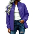 thumbnail image 2 of XUNKUSGA Rain Jacket Women Waterproof Fashion Full Zip Stand Collar Womens Windbreaker Jacket Casual Loose Women Rain Jacket with Adjustable Hem Drawstring,Purple,S, 2 of 9