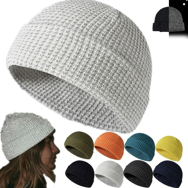 Cagogo Tuque Réfléchissante 7 Pcs, Chapeau Réfléchissant de Course Nocturne pour Hommes Femmes, Bonnet d'Hiver Tricoté Chaud pour Activités de Plein Air, Chapeau de Sécurité Haute Visibilité pour Cyclisme Marche Jogging