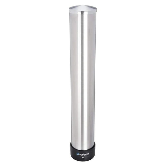 San Jamar Distributeur de Tasses à Tirette 6-10 Oz. Tasses pour Restaurants, Maison et Bureau, Acier Inoxydable, 23.5 Pouces, Argent