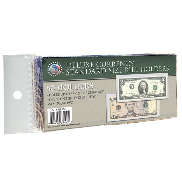 100 REGULAR DELUXE PVC CURRENCY SLEEVE BILL HOLDERS PAPER MONEY SEMI