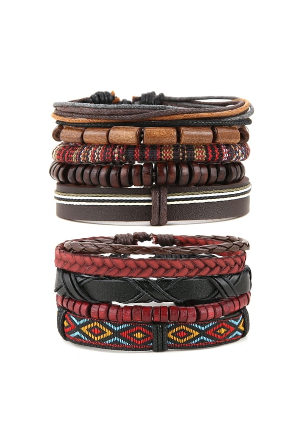 2Pcs Handmade Braided Leather Bracelet for Men Women Bohemian Ethnic Tribal Multilayer Hemp Rope Wristbands Wrap Cuff Bracelet Jewelry Gift