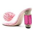 thumbnail image 2 of FSJ Women Sexy Charming Rose Floral Heel Sandals Clear PVC Band Crystal Chunky Heel Pointed Peep Toe Slip On Mules Party Prom Shoes Size 5 Pink, 2 of 4