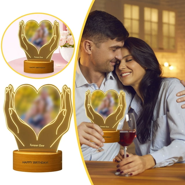 Customized Commemorative Night Light With Photo Frame Present For Birthday Thanksgiving Valentine's Day Ornament Packs Glass Snowflake Ornament Christmas Ornament Cute Ornament Christmas Decorations