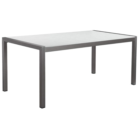 Pemberly Row 71" Modern Aluminum Patio Dining Table in Brush Frame/White