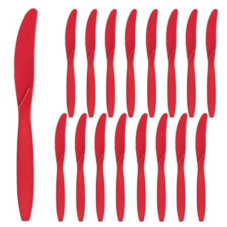 Party City Disposable Plastic Knives, 16 Count (Red) - Go Brightly Heavy Duty Classic Reuseable Plastic Knife - Premium Party Supplies Cutlery