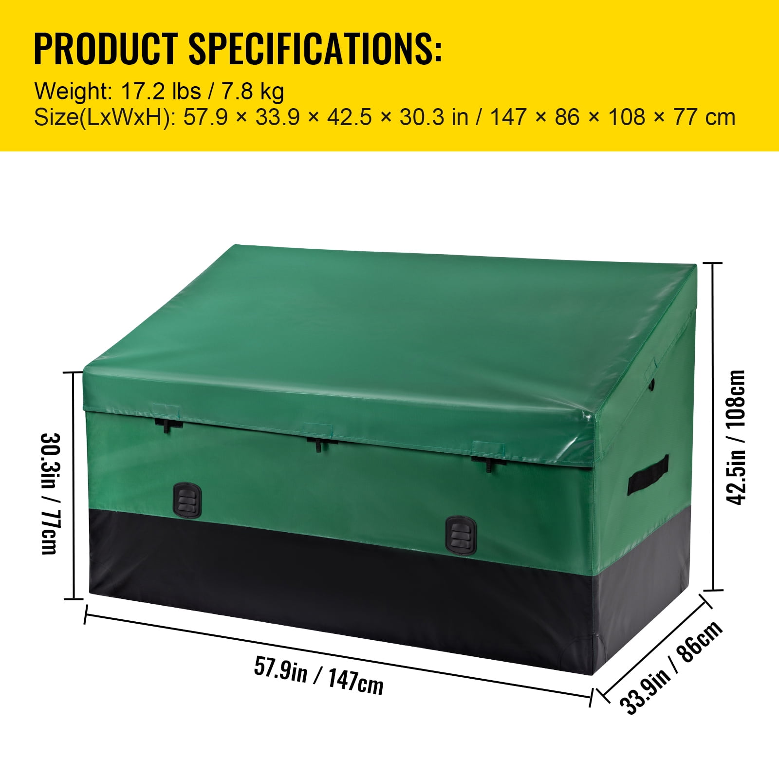 KFFKFF Outdoor Storage Box 230 Gallon Waterproof PE Deck Box with Galvanized Frame Patio Backyard Garden Portable Storage Containe for Boat, Yard, Patio (Green & Black)