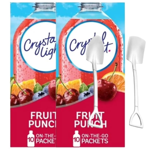 Crystal-Light On The Go Drink Mix - Two (2) Pack of 10pck/0.13oz Pouches - Sugar-Free (Fruit Punch) with Shovel Spoon