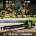 thumbnail image 5 of Greenworks 80V 580 Cfm at 145 Mph Brushless Leaf Blower with 2.5 Ah Battery & Charger 2404602, 5 of 13