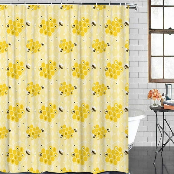 Shower Curtain Waterproof Shower Curtain for Bathroom,Bathtub,Shower, Bee Hive Yellow Flowers Love Shower Curtain Set with Hooks for Home Decoration 72x72 Inch