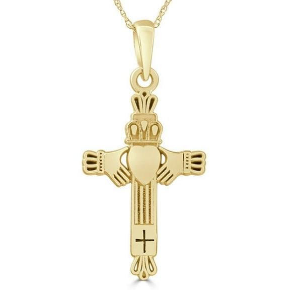 Pompeii 14k White or Yellow Gold Gold Celtic Cross Claddagh Pendant Necklace 1" Tall (,)