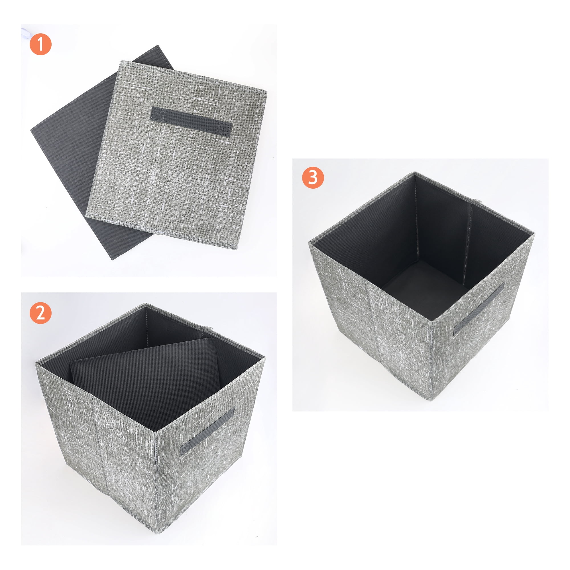 Unique Bargains Storage Cube 3 Pcs Fabric Storage Bin with Handle Gray