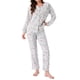 thumbnail image 2 of Conjunto de Pijamas para Mujeres de Manga Larga de Algodón, Botones, Cuello en U, Flores Lindas, Ropa de Casa de 2 Piezas con Bolsillo, Floral Blanca, 2 of 5
