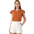 thumbnail image 1 of Allegra K Camiseta Manga Tulipán Cuello En V Básico Para Mujer Color caramelo XS, 1 of 6