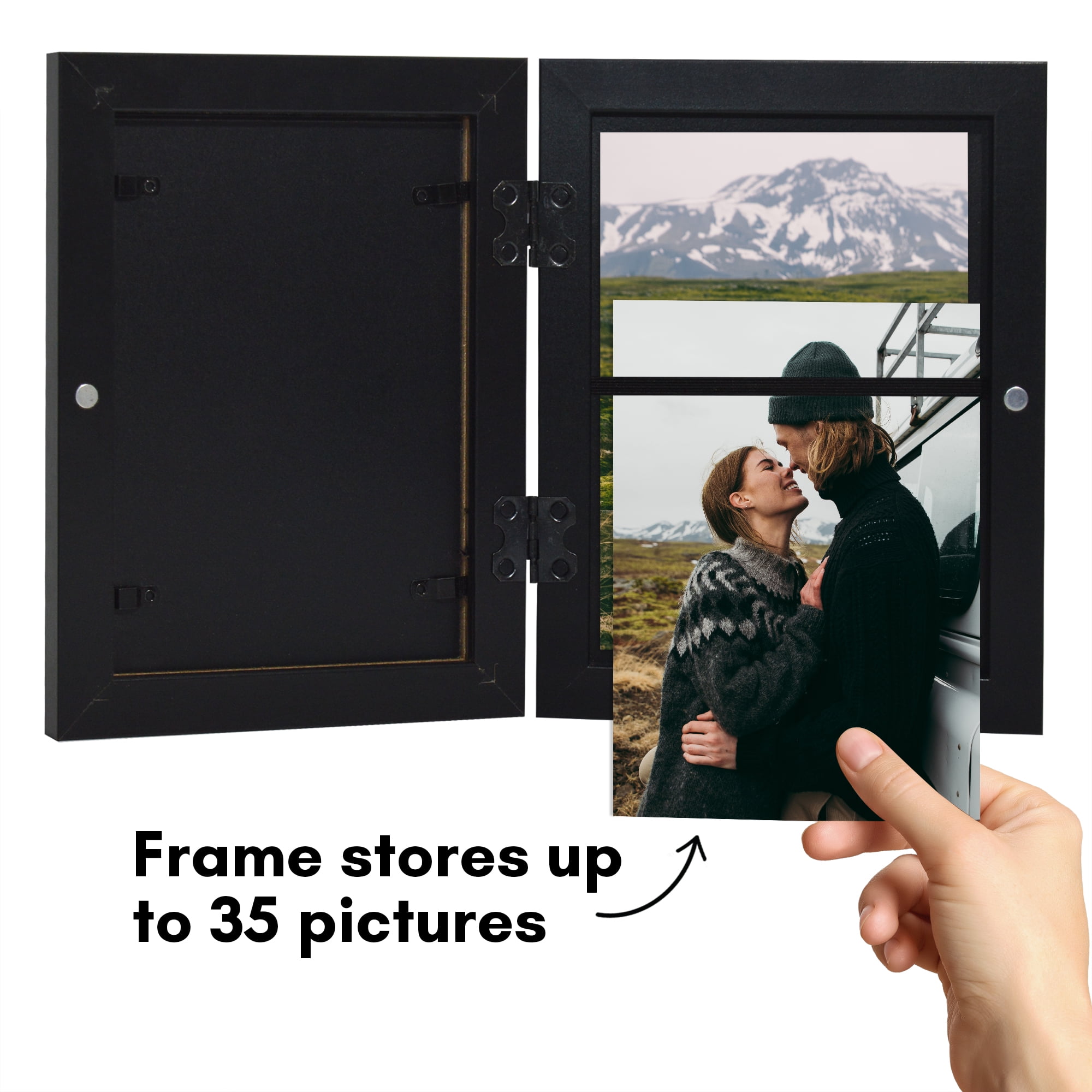 Americanflat 5x7 Picture Frame with Shatter-Resistant Glass Storage Quick Change Frames Holds Photos - Black