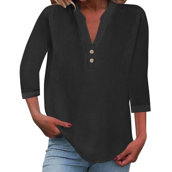 Blouses for women dressy casual Linen Soft Clothing XXXL Black womens blouses