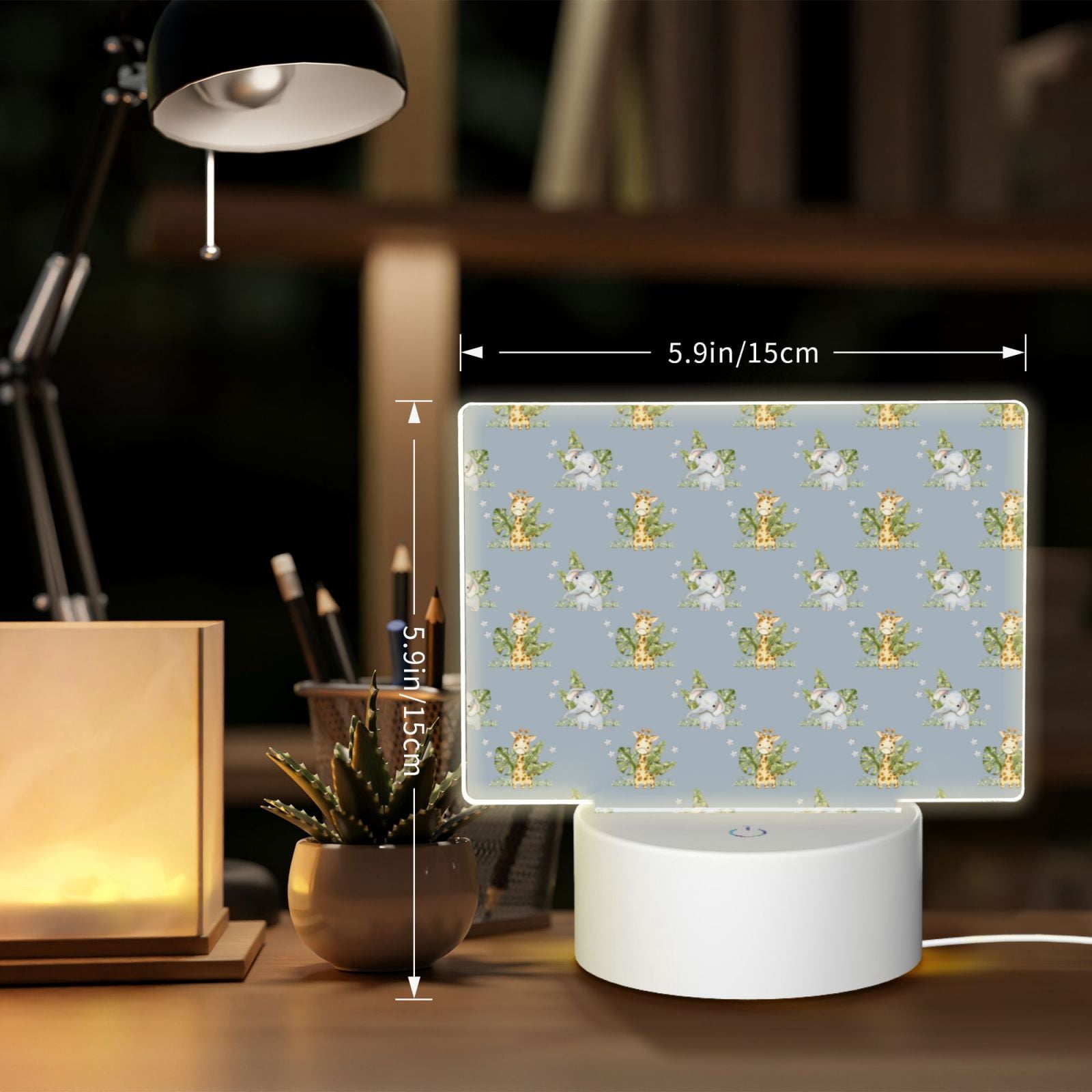 Hirioo Baby Elephant Giraffe for Rectangular Acrylic with Night Light Best Gifts for Lover Girl Mom, Valentine's Day Anniversary Birthday Wedding Present