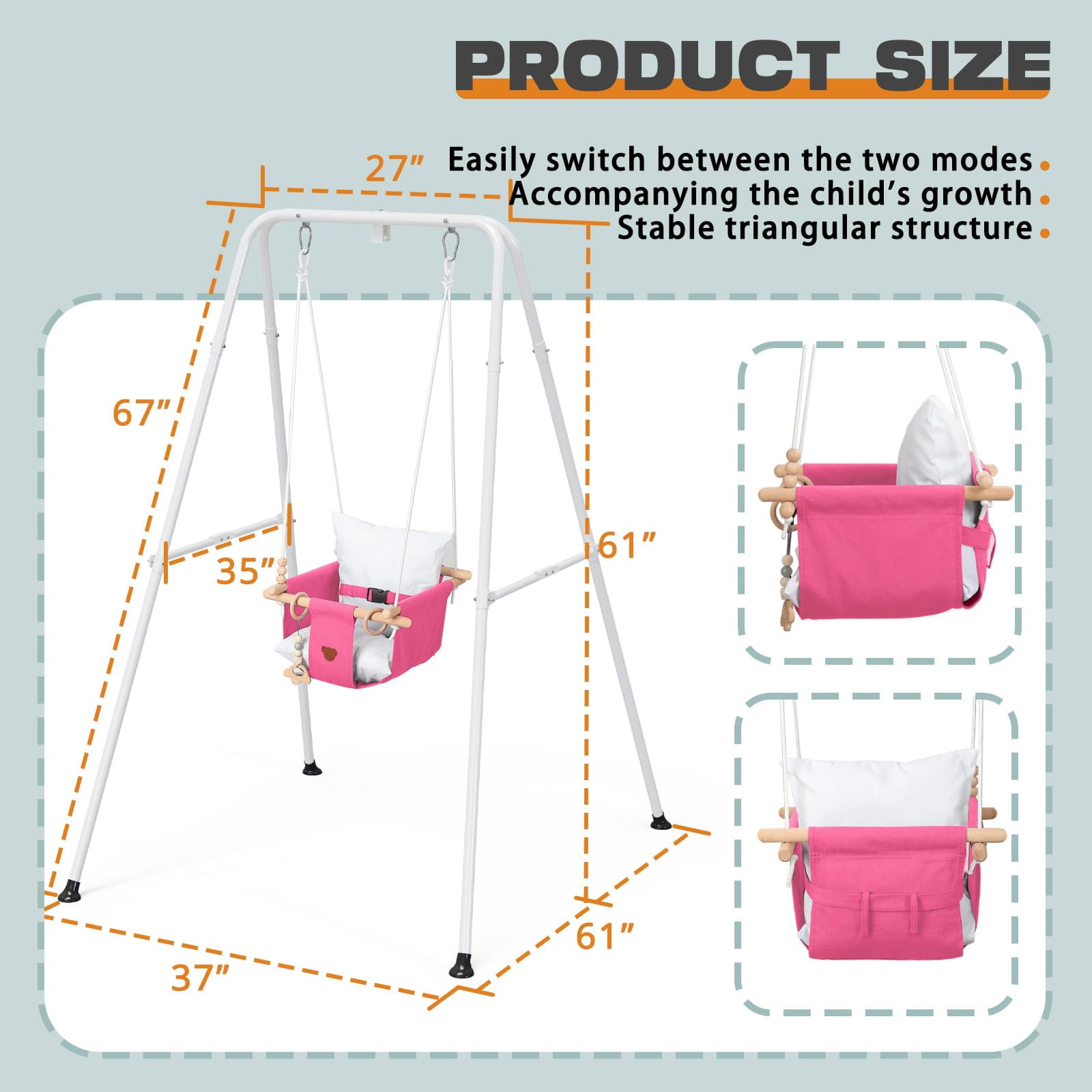 2 in 1 Baby Jumper, Toddler Swing and Bouncer, Indoor Outdoor Baby Swings for Infants, Pink