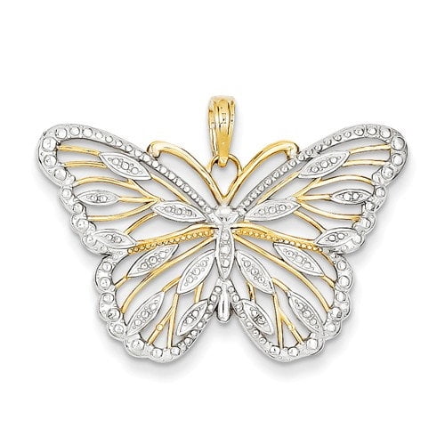 14K Yellow Gold and Rhodium Butterfly Pendant Charm