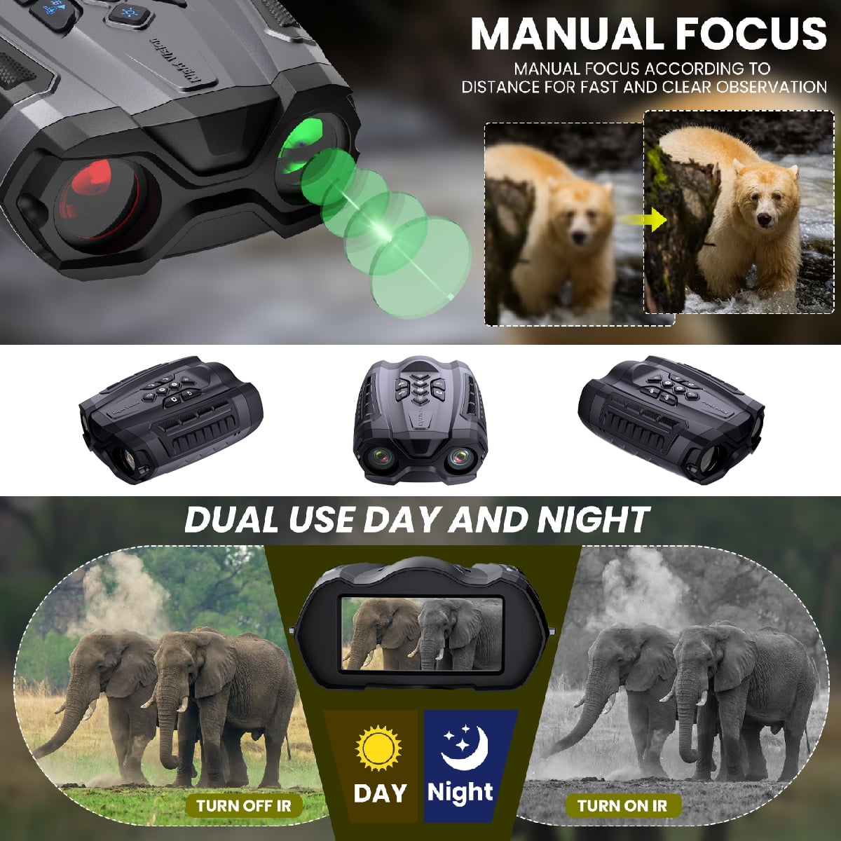 4K IR Night Vision Goggles, 3.5-inch HD LCD Screen Binoculars, 10x Digital Zoom, 1000ft Visible Distance, Outdoor Shooting Camera