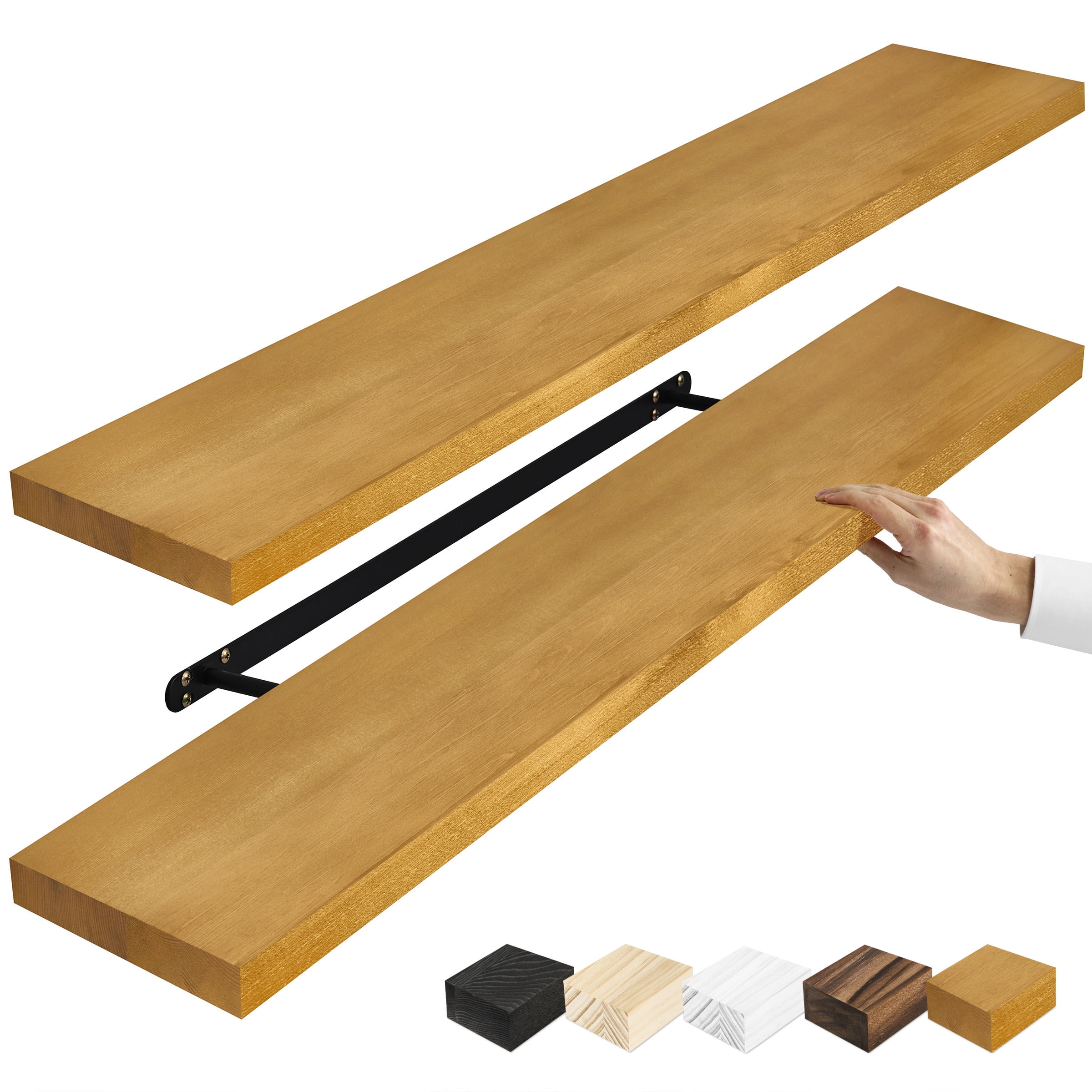 Sorbus 35" Floating Wall Shelves, Set of 2 Maple Wood Color, Solid Pine Wall-Mounted Shelves for Bathroom, Bedroom & Living Room