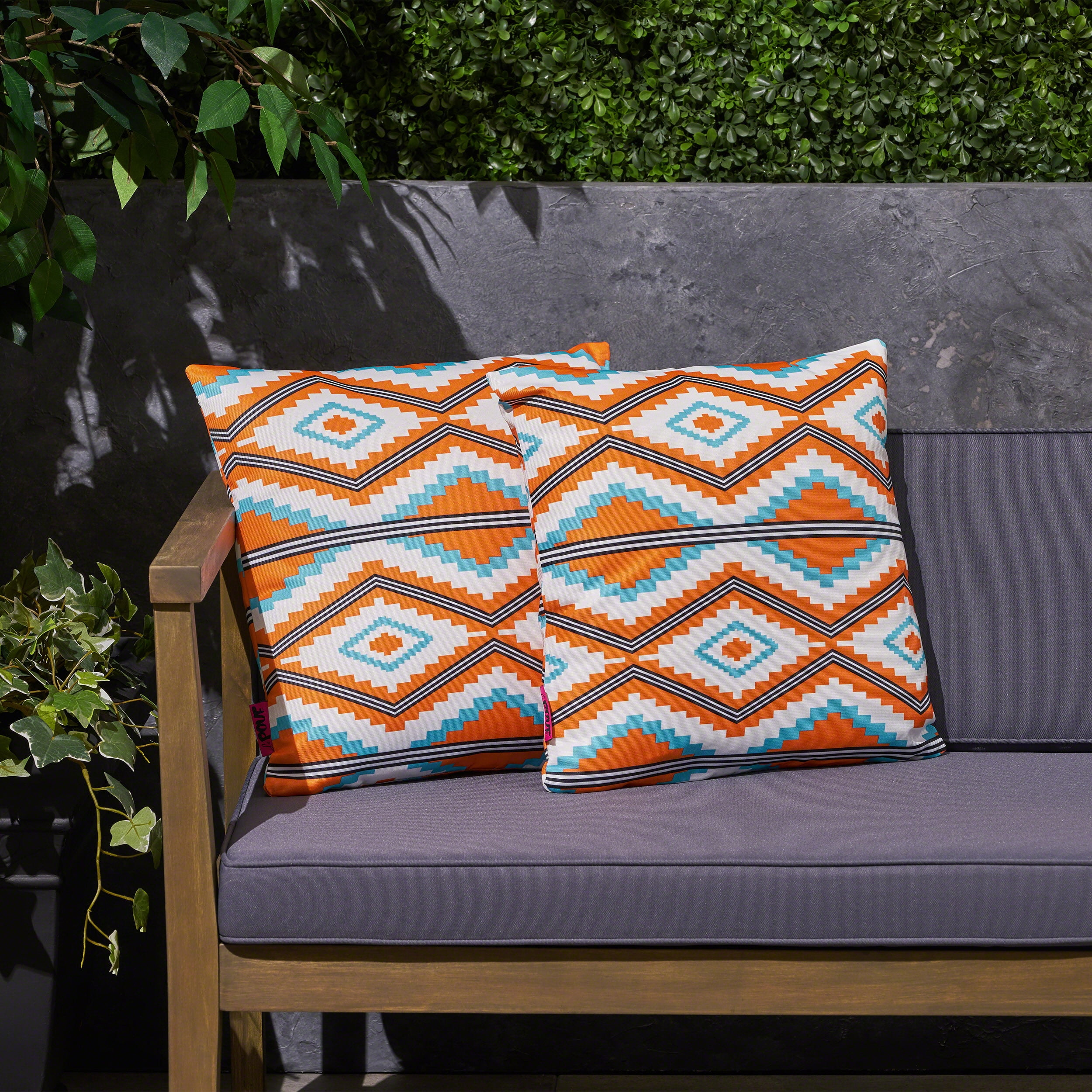 Amelia Outdoor Southwestern 17.75" Water Resistant Fabric Square Cushions, Set of 2, Orange