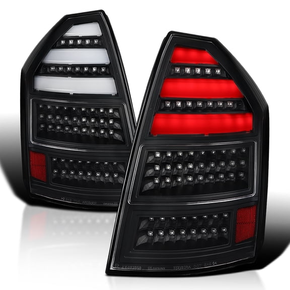 Spec-D Tuning Black LED Bar Tail Lights Compatible with 2005-2007 Chrysler 300C, Left Right Pair Assembly