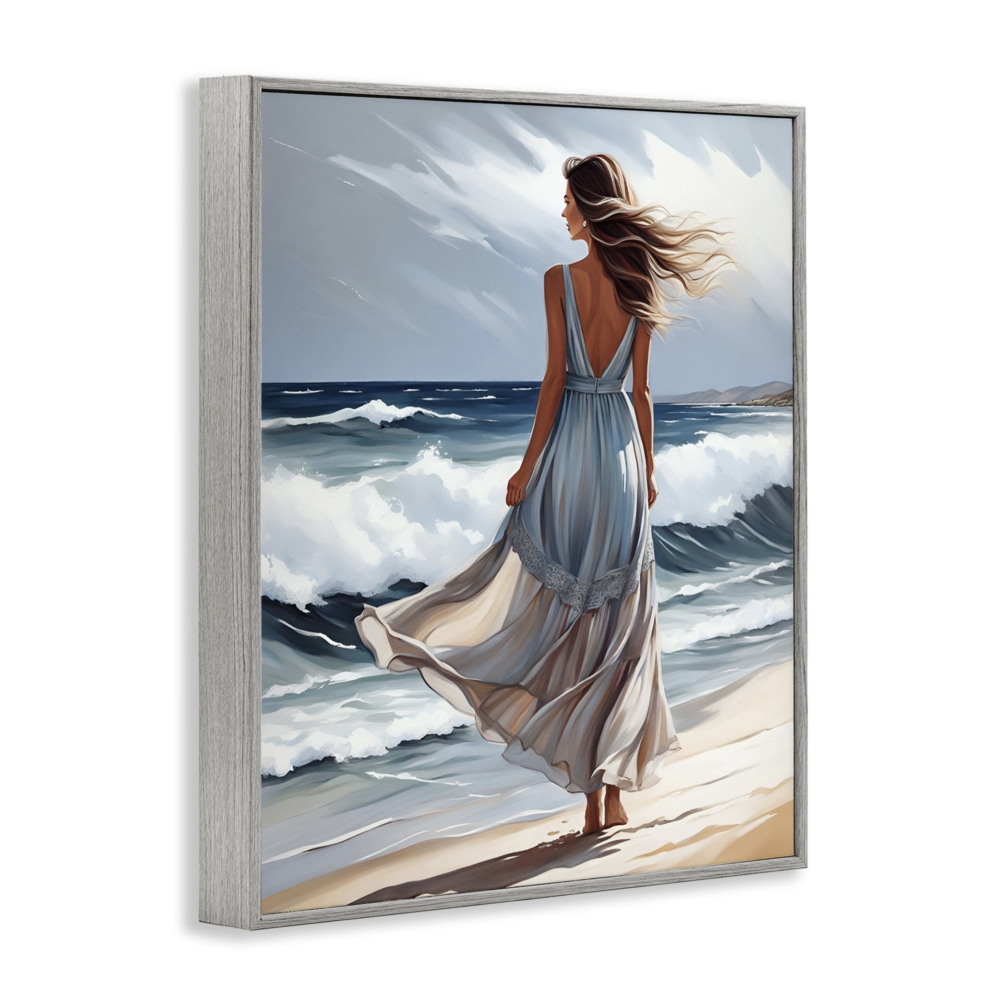 Stupell Industries Walk In The Waves Gray Framed Giclee Art, design by Tabz Jones