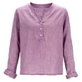thumbnail image 6 of Lenpel Women's Cotton Linen Tops Trendy Long Sleeve V Neck Quarter Button Side Split Casual T Shirts Loose Tunic Blouses(Purple,X-Large), 6 of 6