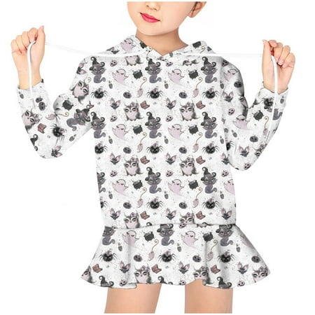 

PEONAVET Halloween Girls Fall Dress Baby Girl Clothes Halloween Girl s Fall Clothes Oversized Sweatshirt Pullover Hoodie Child Long Sleeve Shirt Cute Cartoon Print Dress Outfit