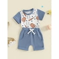 thumbnail image 4 of Musuos 2Pcs Baby Boy Summer Outfits 0-3 Years Short Sleeve Baseball Glove Print T-shirts + Shorts Set Toddler Casual Clothing, 4 of 10