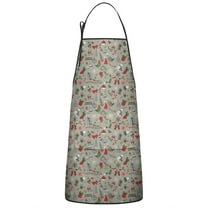 Gray Christmas Icon Pattern Apron-Garden Aprons for Women with Pockets-Cotton Linen Waterproof Kitchen Cooking Gardening Aprons Adjustable for Kitchen,Cooking,BBQ and Salon 33"x27"