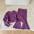 thumbnail image 2 of Trendfront Girls Solid Color Outfit Set Crew Neck Long Sleeve Shirt Summer 2 Piece Casual Fashion Flare Pants Set for Girls 2-10 Years Clothes Set, 2 of 9