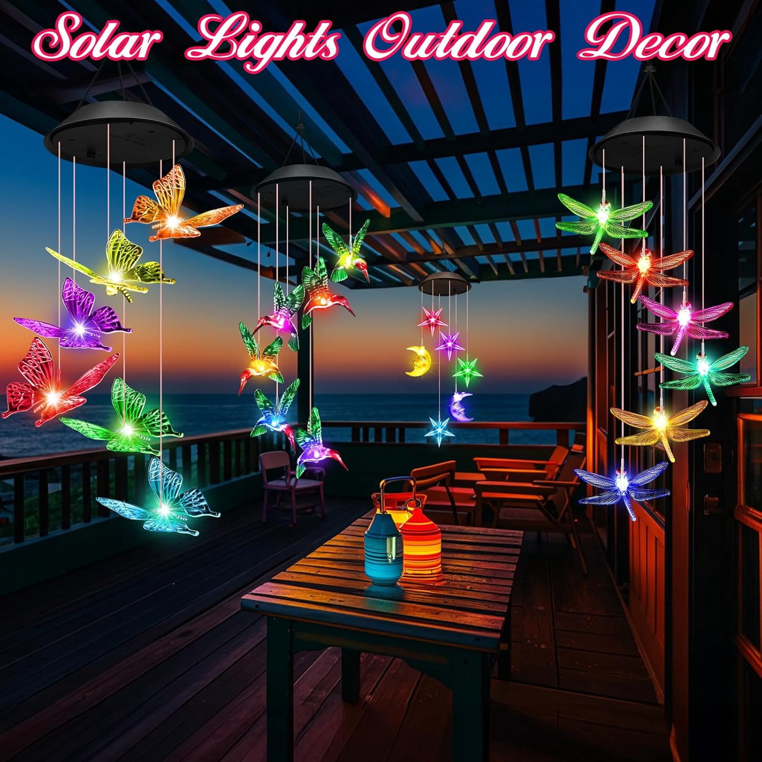Tikeitoo Birthday Gifts for Women Mom Grandma, Solar Hummingbird Wind Chimes for Outside Garden, Solar Lights Outdoor Waterproof Mobile Decoration for Patio Yard