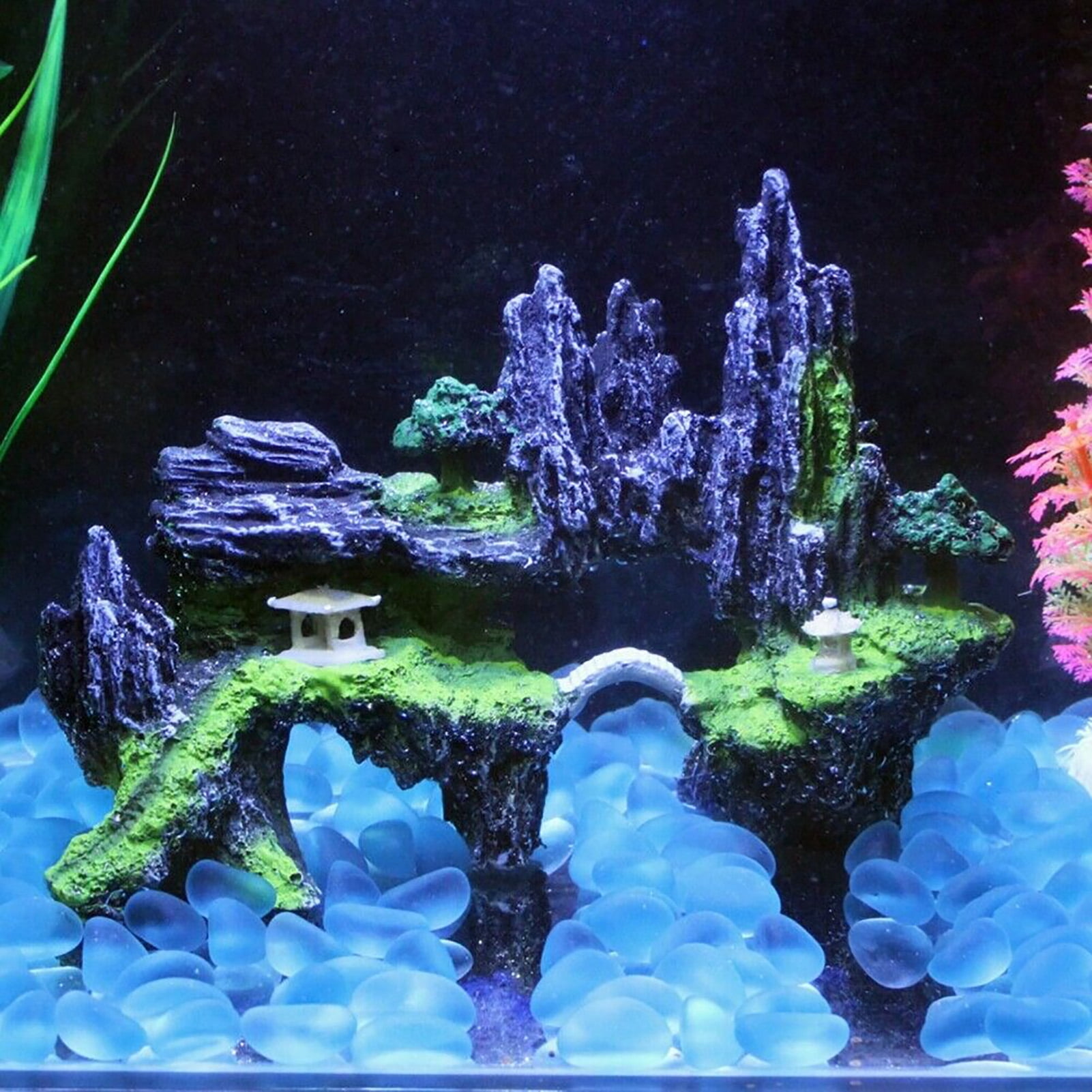 Walbest Aquarium Decoration Mountain View 9.45" x 3.54" x 7.09" Stone Pavilion Bridge Ghat Cave Fish Tank Landscape Decorations
