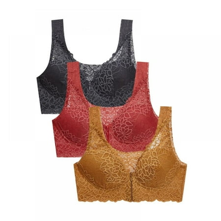 

Pretty Comy Women s Lace Gathered Bras Design of Front Zip 3Pack