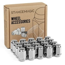 20pcs Silver Chrome Bulge M12x1.5 Lug Nuts - Conical Cone Taper Acorn Seat Closed End - 1.4 inch Length - Installs with 19mm or 3/4 inch Hex Socket