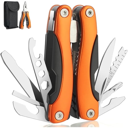 Needle Nose Pliers Multi Tool Hiking Essentials Fathers Gifts Pocket Knife Multitool Pliers Camping Knife with Holster and Nylon Sheath for Outdoor Fishing Hunting Hiking