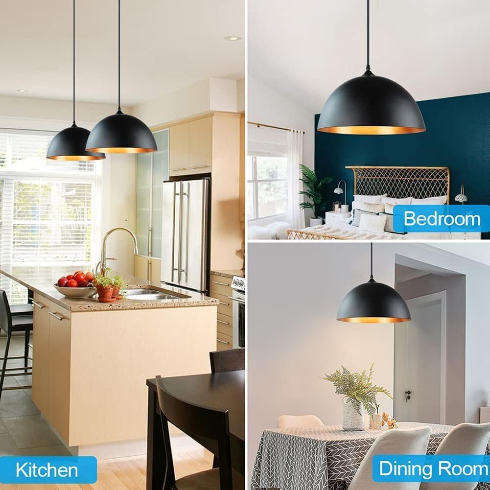 Black Gold Metal Pendant Light for Kitchen Island, American Retro Pendant Lighting for Dining Room, Rustic Industrial Style Pendant Light Fixture, Vintage Farmhouse Pendant Lamp for Shop Over Table