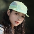 thumbnail image 2 of Mesh 5 Panel Running Cap with Go One More Embroidery and Short Brim Featuring Color Block Design Light Green, 2 of 4