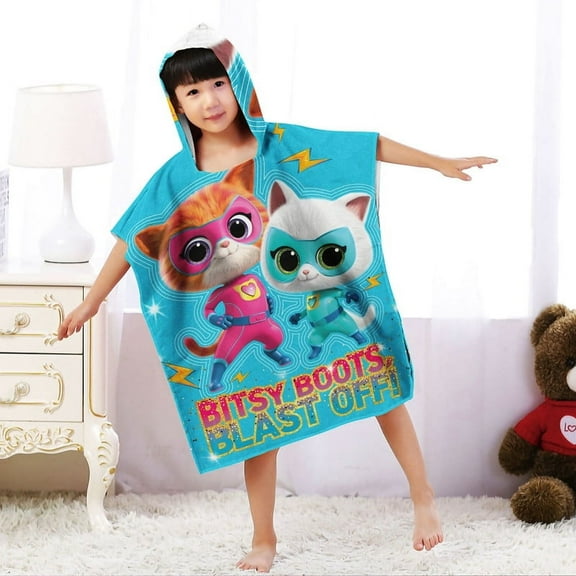 Super Kitties Hooded Poncho Towels, Soft & Absorbent Microfiber Beach Towel, Swimming Pool Changing Robe Bathrobe Bath Towel