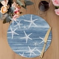 thumbnail image 3 of Blue Coastal Round 13 Inch Placemats Set of 6, Summer Ocean Waves Ombre Sea Starfish HeatResistant Non Slip Place Mats for Dining Table, Wipeable Braided Kitchen Table Mats for Housewarming, 3 of 9