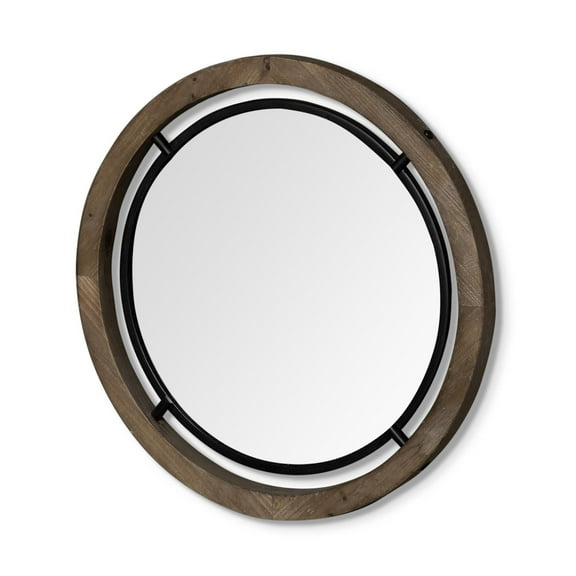 Mercana Josi 28" Brown Wood and Black Metal Frame Mirror